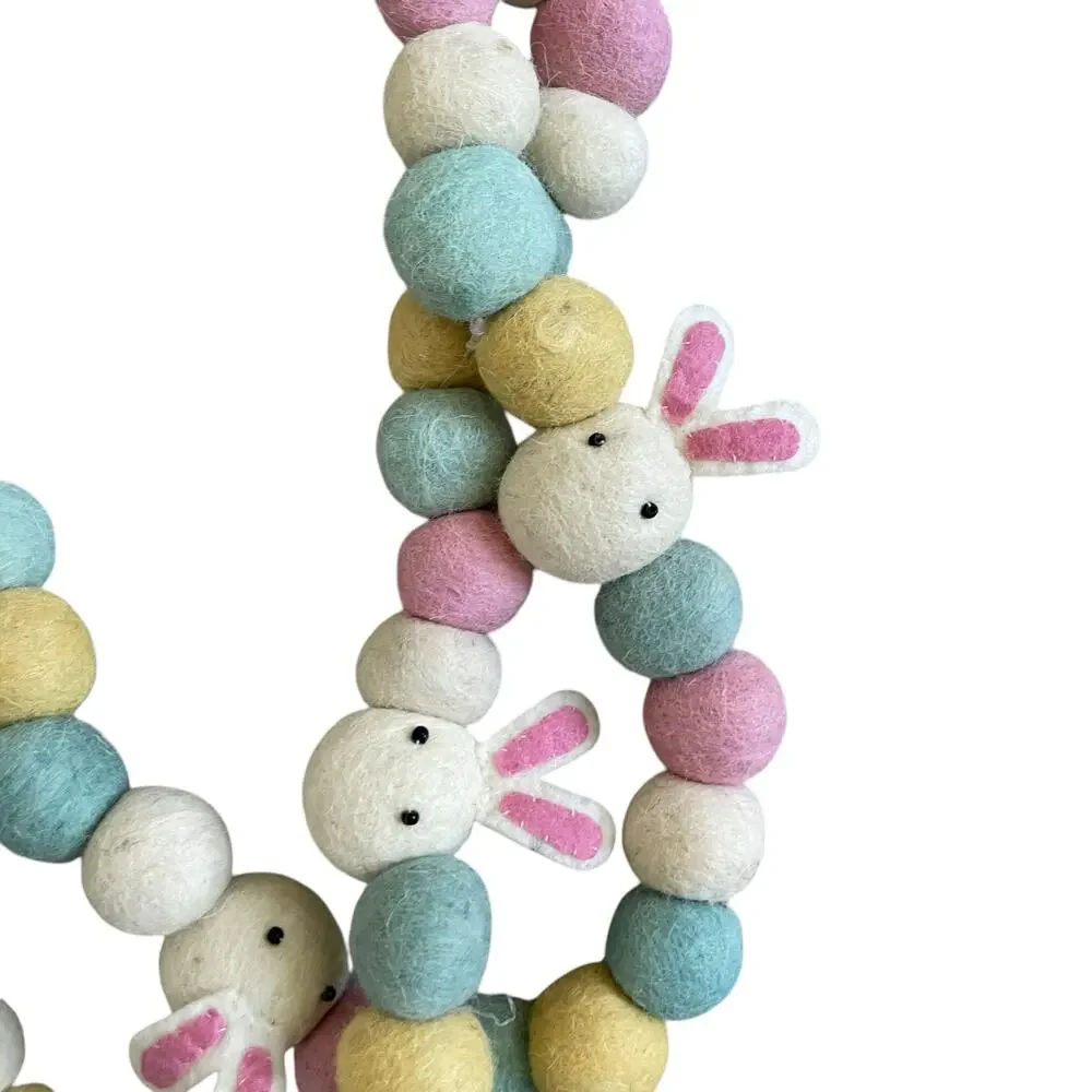 Begonia Market Felt Fabric Bunny & Pom Pom Easter Garland 6 ft Multicolor New